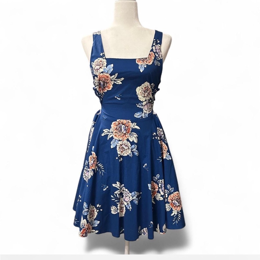 Blue Floral Skater Corset Side Lace Up Dress Size M Charlotte Russe